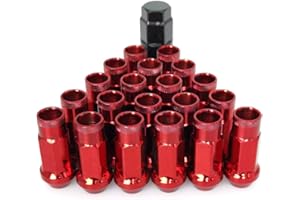 SOROPARTS Lug Nuts M12x1.25 Open End Wheel Nuts,Taper Acorn Seat, Forged Locknut Racing Nut 20 Set 2 Pieces Total 22 Pieces and 1 Nut Socket Key (Red, M12 x P1.25)