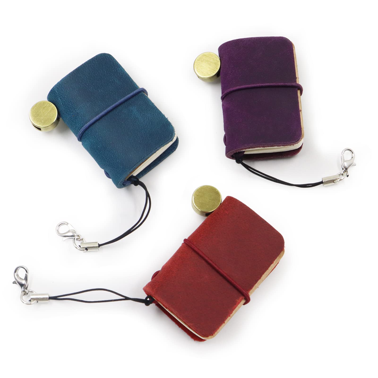 Yitexin 3 Colors Mini Size with Leather Cover and Strap, Refillable Personalized Tiny Travel Journal 1.9 x 1.3in(4.8 x 3.2cm), Blank Pocket Diary (Blue, Red, Purple)