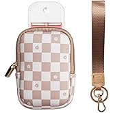 Hand Sanitizer Spray Case, Compatible with Touchland Hand Sanitizer Power Mist & Glow Mist 1 FL OZ/30 mL, Sanitizer Holder with Keychain for Travel Size, Makeup Bag for Women Gift (Floral Checkers)