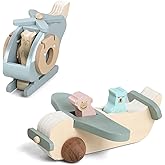 ibwaae Wooden Airplane Toys Set for Toddlers, Air Transport Vehicles Play Set Baby Push Car Toys for Babies Montessori Toy for Baby Gift