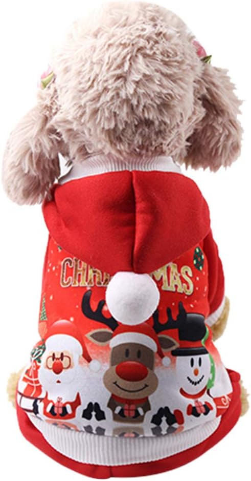 Autumn Winter Christmas Pet Puppy Hoodied Sweatshirts Dog Clothes Costume for Chihuahua Cat, Red