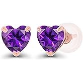 Solid 14K Gold 5mm Heart Genuine Birthstone Stud Earrings For Women | Hypoallergenic Studs | Natural or Created Gemstone Stud Earrings For Women