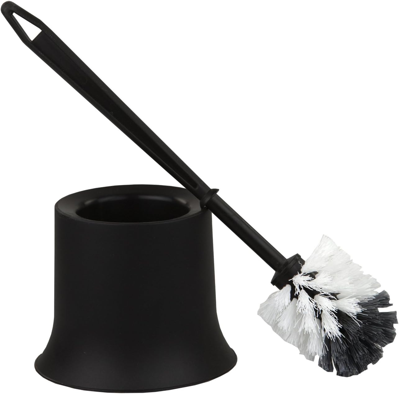 Home Basics Plastic Toilet Brush with Compact Holder, for Bathroom Storage - Sturdy, Deep Cleaning, Black