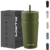 COKTIK 20oz Insulated Tumbler with Lid and Straw Iced Coffee Cup Reusable Stainless Steel Travel Mug Water Bottle Cupholder Friendly for Women Men Her Him (Olive)