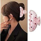 1 Pack Valentine's Day Hair Claw Clips Pink Hair Clips with Red Heart Rhinestone Valentines Hair Accessories Fashion Strong Hold Hair Claw Clips Crystal Diamond Unique Design Claw Clips for Women Girl