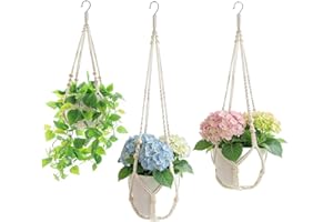 Nizivdy 3 Pack White Macrame Plant Hanger Hanging Plant Holder, Hemp Indoor Wall Mount Planter with Decorative Flower Pot Hol