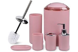 CERBIOR Bathroom Accessories Set 6 Piece Bath Ensemble Includes Soap Dispenser, Toothbrush Holder, Toothbrush Cup, Soap Dish for Decorative Countertop and Housewarming Gift (Blush pink-6pcs)
