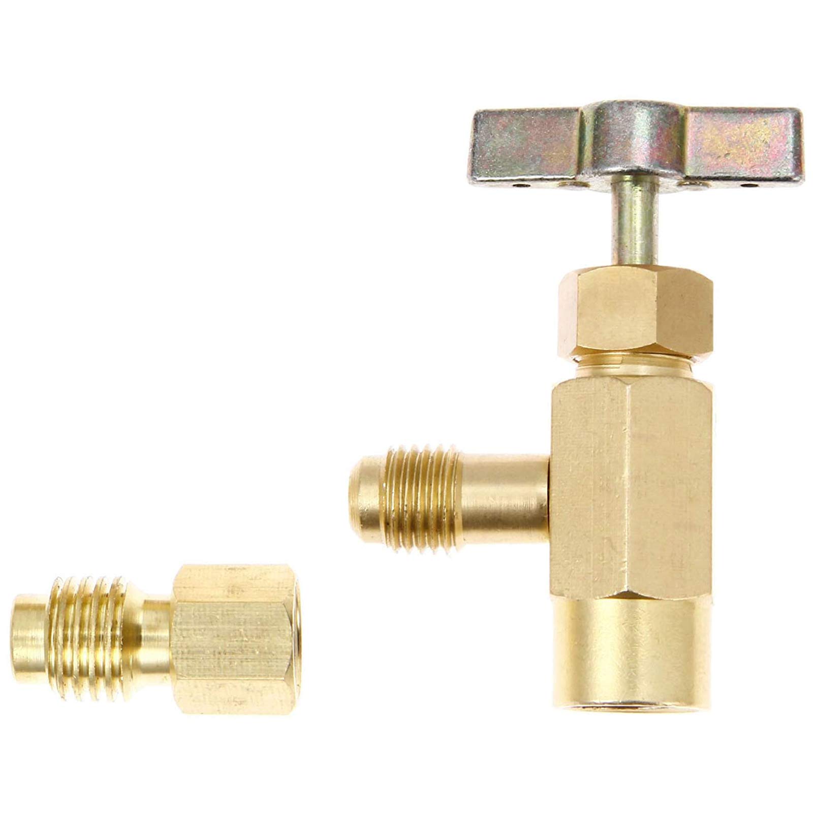 Hicello R134A Can Tap Refrigerant Dispenser with Tank Adapter, Car Air Tool Set for R134A R12 R22 R505, Brass Valve Bottle Opener, 1/4 Inches and 1/2 Inches Fitting Air Conditioner Gauge Hose Manifold
