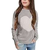 Batermoon Girls' Pullover Sweaters Long Sleeve Cute Heart Pattern Crewneck Knit Jumper Tops