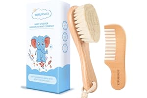 BONUMVITA Baby Hair Brush and Comb Set, Wooden Baby Hair brush with Soft Goat Bristle and Wood Comb for Newborn Essentials, Good for Cradle Cap
