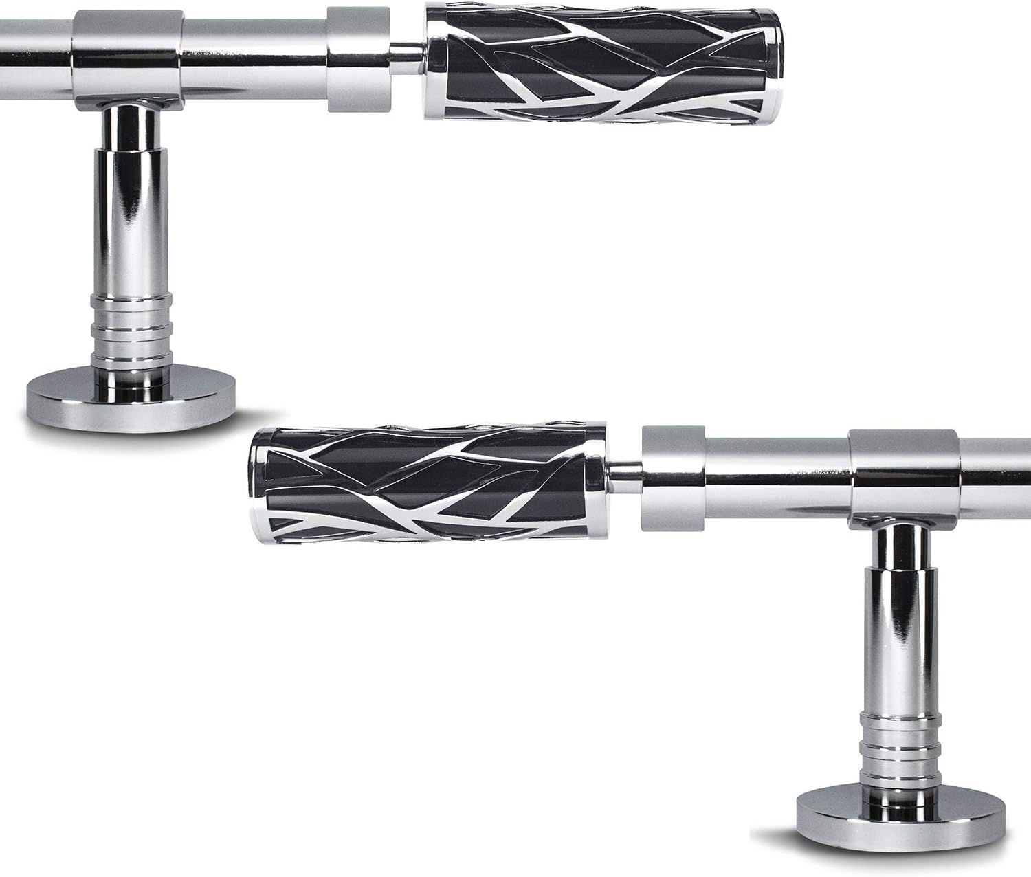 GCurtain Branch Standard 3/4 inch Adjustable Easy Install Heavy Duty Decorative Window Curtain Rod Set, 26-48 inch, Mirror Finish with Black Acrylic (MAC8011-A)