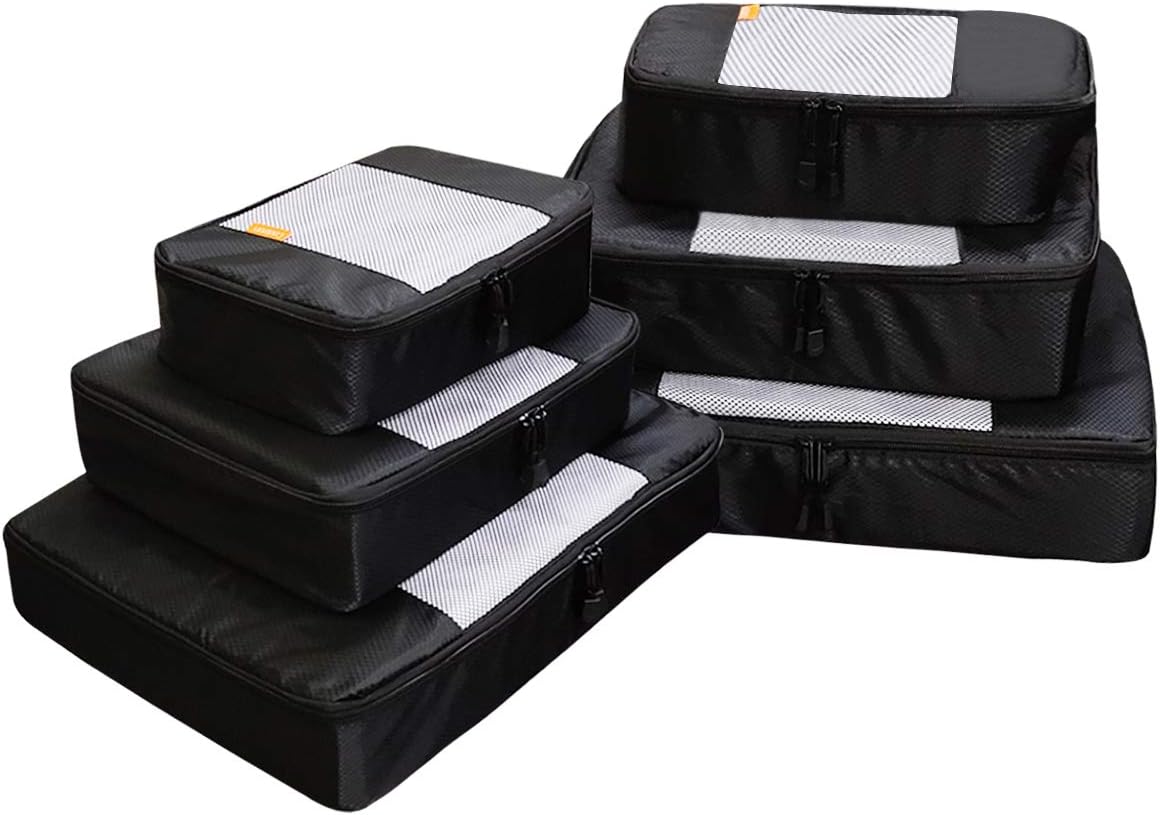 Coolzon Packing Cubes for Travel, Suitcase Luggage Organizer Bags Packing Cube Set of 6 (Black)