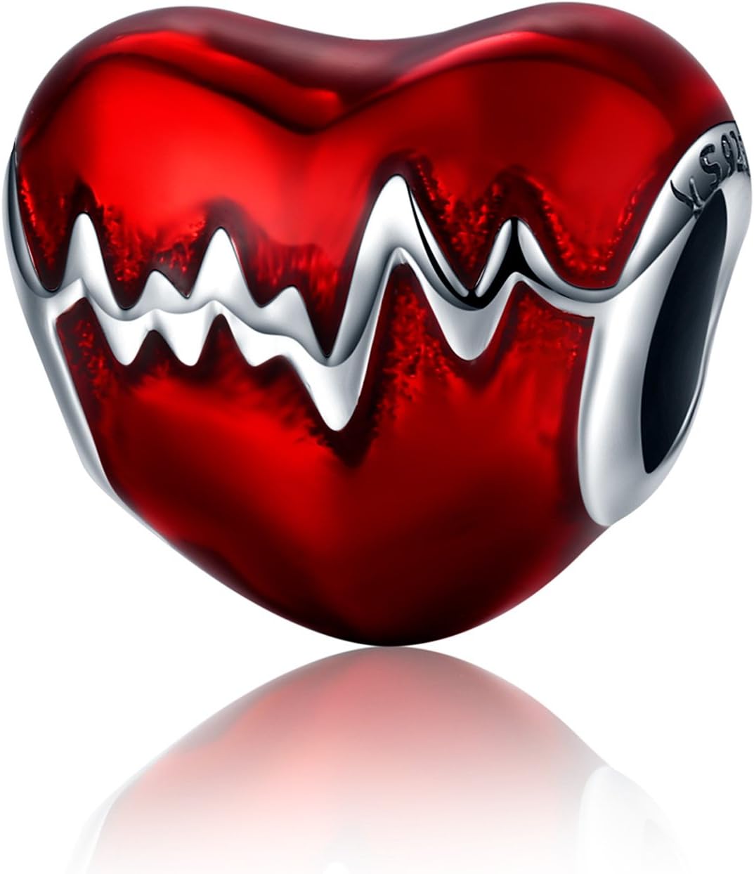 XingYue 925 Sterling Silver Heartbeat Charm Bead Red Enamel Love Heart Charm Love in My Heart