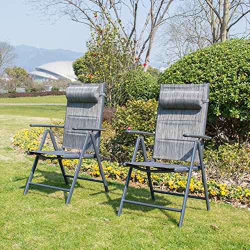 PatioPost Outdoor Adjustable Folding Recliner Aluminum Patio Sling Chairs with 7 Stalls, Set of 2 - Grey