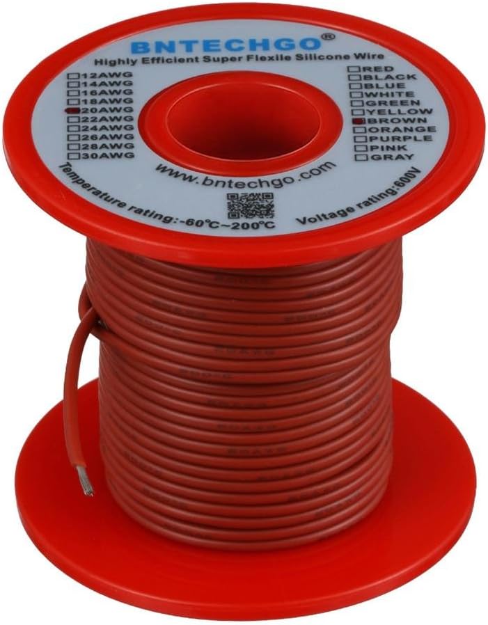 BNTECHGO 20 Gauge Silicone Wire Spool Brown 100 ft Ultra Flexible High Temp 200 deg C 600V 20 AWG Silicone Rubber Wire 100 Strands of Tinned Copper Wire Stranded Wire for Model Low Impedance - Image 3
