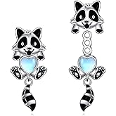 Vadmans Animal Jacket Earrings Sterling Silver Moonstone Cow/Panda/Raccoon/Cat Front Back Stud Earrings Cute Animals Jewelry Gifts for Women