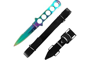 MASTER USA Diving Knife, 9-Inch Overall, 4.25-Inch Mirror Polish Blade, Stainless Steel Handle Leg Strap (Rainbow)
