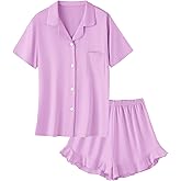 Umeyda Girls Pajamas Set, 2Pj Nightwear Button-Down Sleepwear for Kid Kid Lounge Sets, Light Purple, 11-12 Years = Tag 160