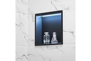 Bernkot Stainless Steel LED Shower Niche 12" X 12" Matte Black with RGB Light Waterproof Hardwired Dimmable No Tile Needed Recessed Wall Niche Shower for Bathroom Storage Over Mount Installation