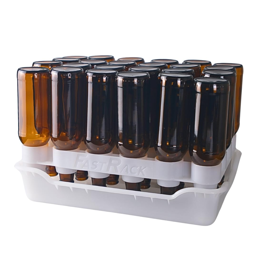 FASTFERMENT FastRack24 Bottle Drying Rack & Tray Kit - 24 Bottle Capacity, Dishwasher Safe, White, Plastic, Countertop Mount, Ideal for Beer, Wine, and Bomber/Belgian Bottles
