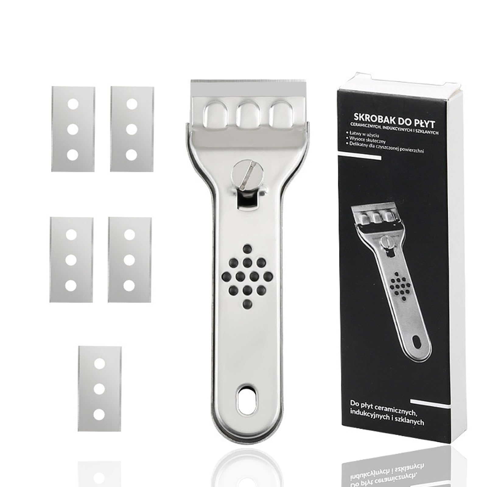 ieron Ceramic Hob Scraper, Stainless Steel Cleaning Glass Scrapers with 20 Replacement Blades Kitchen Multifunctional Cleaning Scrapers