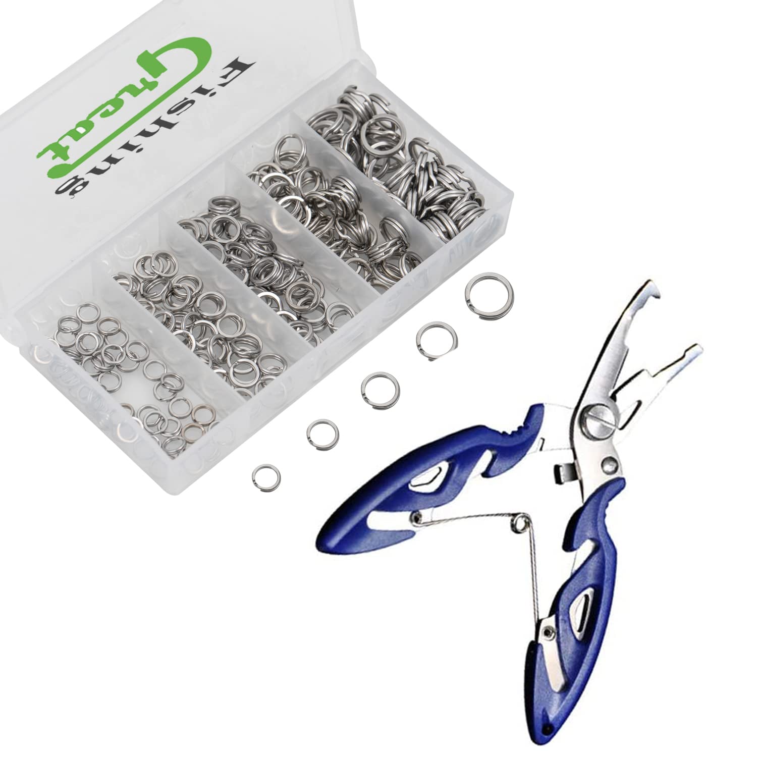 Photo 1 of GREATFISHING 200PCS High Strength Heavy Stainless Steel Split Ring Lure Tackle Connector with Fishing Pliers 30lb to 120lb Test