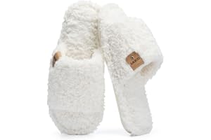 GOEWY Fuzzy Open Toe Slippers for Women Indoor Cozy Memory Foam Slip On House Slides Shoes Gifts for Womens Her Mom