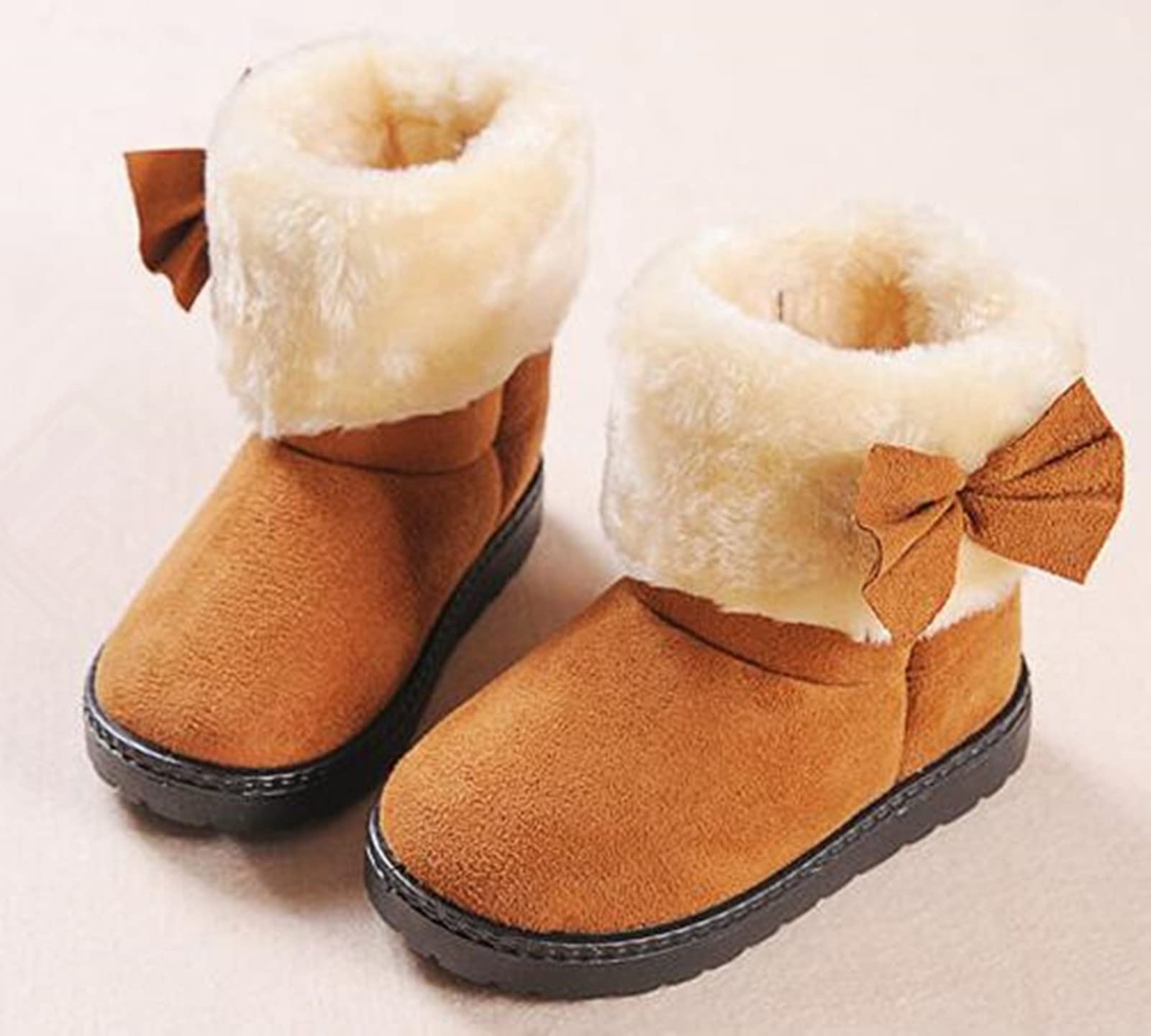 DADAWEN Baby's Girl's Toddler Fashion Cute Bowknot Fur Lining Princess Warm Snow Boots