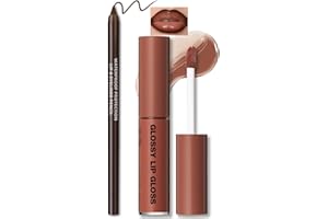 HOSAILY Nourishing Lip Gloss with Brown Lip Liner Lip Combo Set, Moisturizing High Shine Nude Lip Glow Oil Fresh Lightweight Glossy Plumping Lip Gloss for Women Long Wear Mini Liquid Lipstick Makeup#8