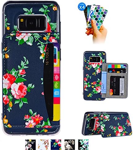 Galaxy S8 Card Case,Galaxy S8 Wallet Case,Tripky Flower Floral Flip Folio Wallet Cases PU Leather Magnetic Holster Phone Case for Galaxy S8 with [kickstand][3 Card Slots]-Red&amp;Blue
