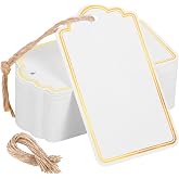 120 PCS Tags with String 3.5''&times;2'' Gold Foil Metallic Gift Tags | Writable Blank Tag for Baby Shower Birthday Wedding Presents Labeling DIY Craft Project