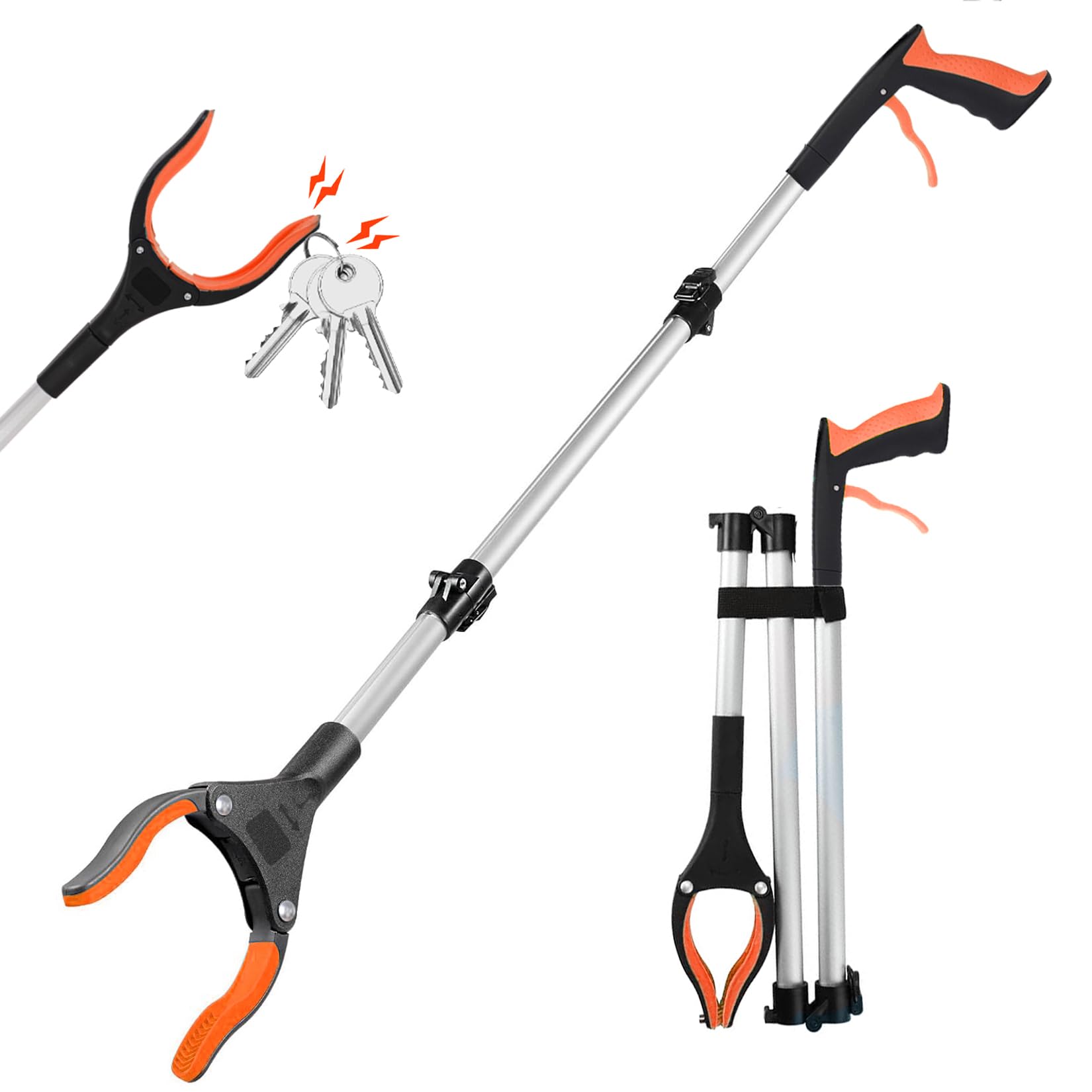 GothicBride Foldable Gripper for Seniors 109 cm Long All-Purpose Grabber 360° Rotating Head Garbage Tongs with Magnetic Tips (Yellow)