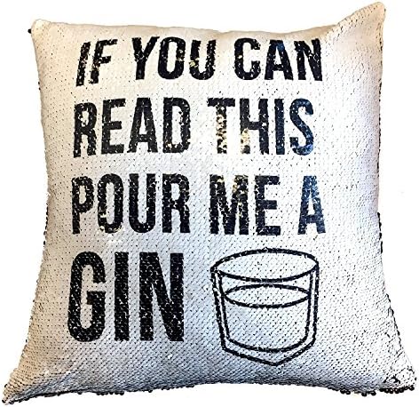 If You Can Read This Bring Me A Gin - Hidden Message Funny Magic Cushion Cover - Black Sequin