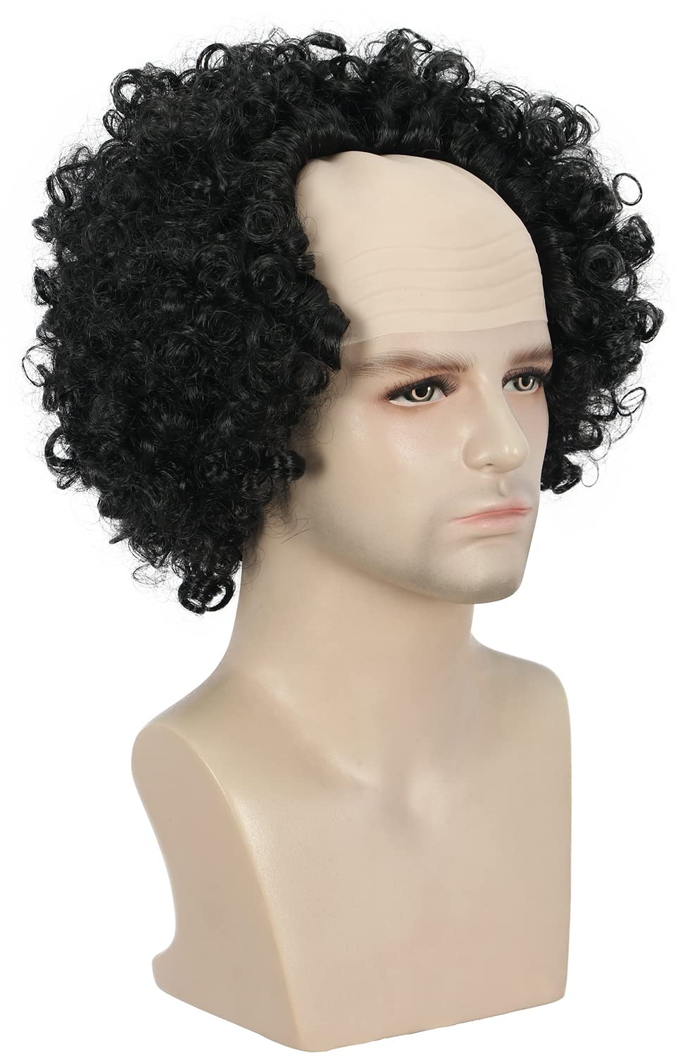 karlery Old Man Short Curly Black Bald Cap Wig Halloween Cosplay Party Wig