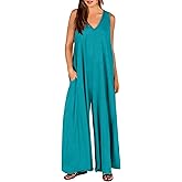 ANRABESS Women's Casual Summer Loose Jumpsuits Sleeveless Tank V Neck Wide Leg Long Pant Rompers Baggy Jumper with Pockets