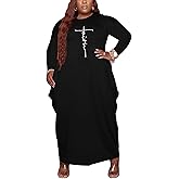Fooullaide Women's Plus Size Maxi Dress Print Loose Oversize Long Sleeve Baggy Tshirt Casual Tunic Dresses with Pocket