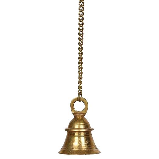 Pick End Now Brass Hanging Bell With Chain (6 x 6x 10 cm, Gold