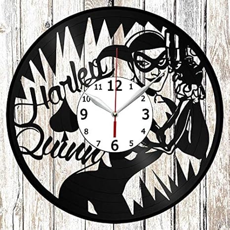Amazon Com Harley Quinn Vinel Record Wall Clock Home Art Decor Original Gift Unique Design Handmade Vinyl Clock Black Exclusive Clock Fan Art Home Kitchen