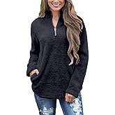 FOURSTEEDS Women's Casual Sherpa Fleece Pullover 1/4 Zipper Long Sleeve Collar Outwear Jacket Coat, Vintage White, XS