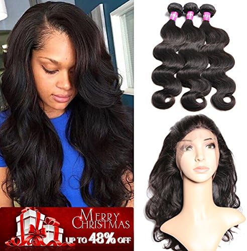 YAEONS Hair Pre Plucked 360 Lace Frontal Closure With 3 Bundles Peruvian Virgin Human Hair Body Wave(360 Free Part20"+3 Bundles 22"24"26")