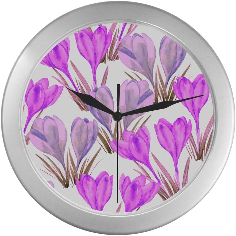 Amazon Com Kitchen Art Wall Decor Clock Charming Purple Papaver Artistic Wall Clock 9 65 Inch Silver Quartz Frame Decor For Office School Kitchen Living Room Bedroom Home Kitchen