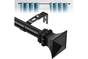 Curtain Rods 48 to 84 inch with Square Finials, Easy Install Rust Proof Decorative Drapery Rods for Outdoor Patio Bedroom Liv