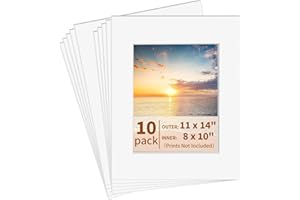yeestone 10 Pack Picture Frame Mats, 11x14 Matted to 8x10 Photo Mats, Acid Free Picture Matting for Pictures Photos Watercolor Artwork (White)