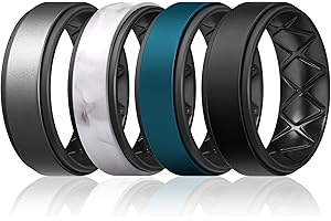 Egnaro Silicone Rings for Men 1/4/6 Multipack of Breathable Mens Silicone Rubber Wedding Rings Bands - Step Edge