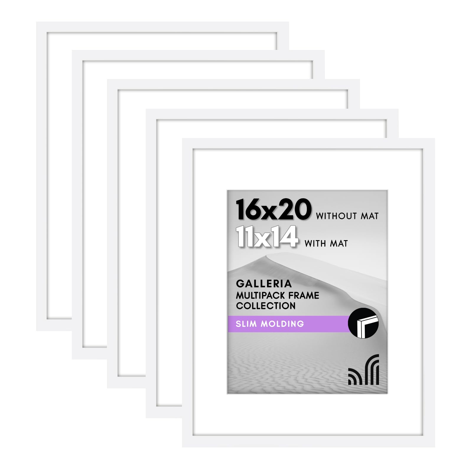Americanflat 16x20 Picture Frame with Polished Plexiglass - Set of 5 - Use as 11x14 Frame with Mat or Display 16x20 Photo Without Mat - Galleria Collection - Picture Frames for Wall Display - White Image Americanflat 16x20 Picture Frame with Polished Plexiglass - Set of 5 - Use as 11x14 Frame with Mat or Display 16x20 Photo Without Mat - Galleria Collection - Picture Frames for Wall Display - White Image