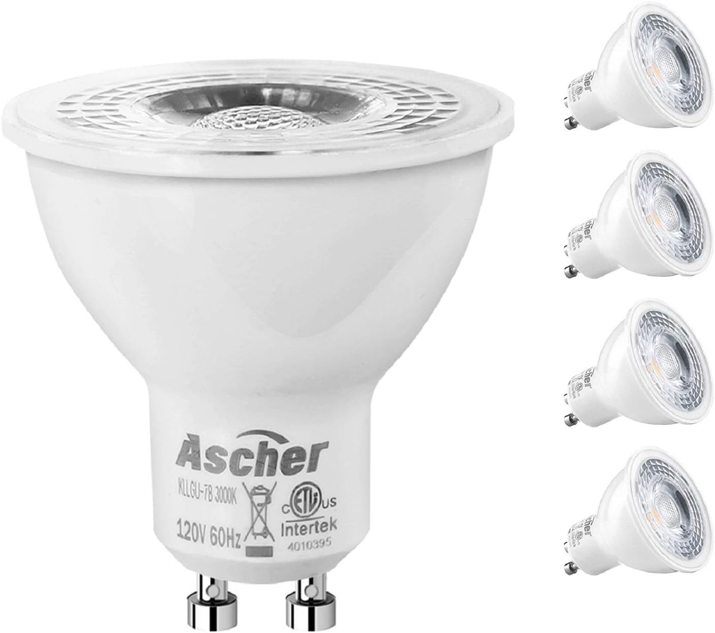 Ascher GU10 COB LED Bulbs, 50W Halogen Bulbs Equivalent, 7W, 530LM, 3000K Warm White, Dimmable, LED Light Bulbs, MR16 GU10 Base/Pack of 4