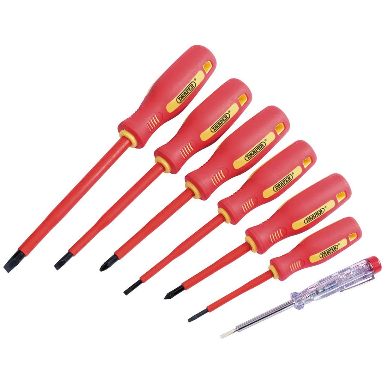 Draper 46540 Fully Insulated Screwdriver Set with Mains Tester, Set of 7