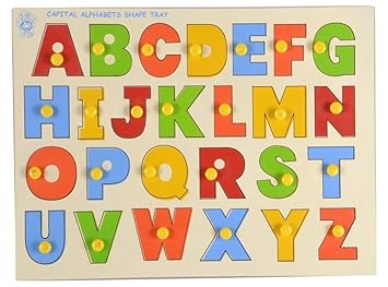 Sardar Ji Toys Kids Wooden Alphabet Puzzle Board with knobs Wooden Capital Letters (ABC) Puzzles Educational Toys Baby Learning Letter Blocks for Kids Age 3+ Years