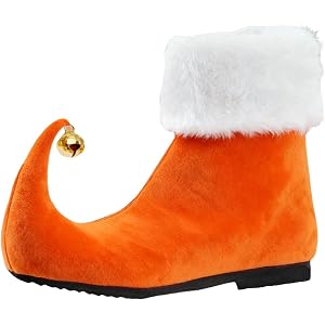kowaku Christmas Shoes Adult Holiday Character Footwear Orange Elf Shoes Bell Cosplay Unisex Festive Sound Feature Comfortabl