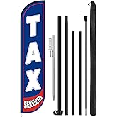 Remagr 15 ft Tax Service Feather Flag with Metal Pole Kit Income Tax Banner Signs Advertising Swooper Flag for Office Business Outdoor Financial Services